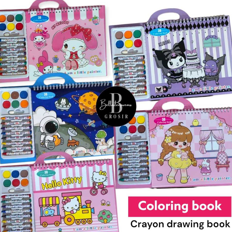 

Super Untung BELLA BUKU CRAYON DRAWING COLORING BOOK SANRIO Buku Gambar Mewarnai Karakter Sanrio 3D Kuromi Melody Hello Kitty Coloring Book 3D Set Crayon Belajar Melukis Menggambar