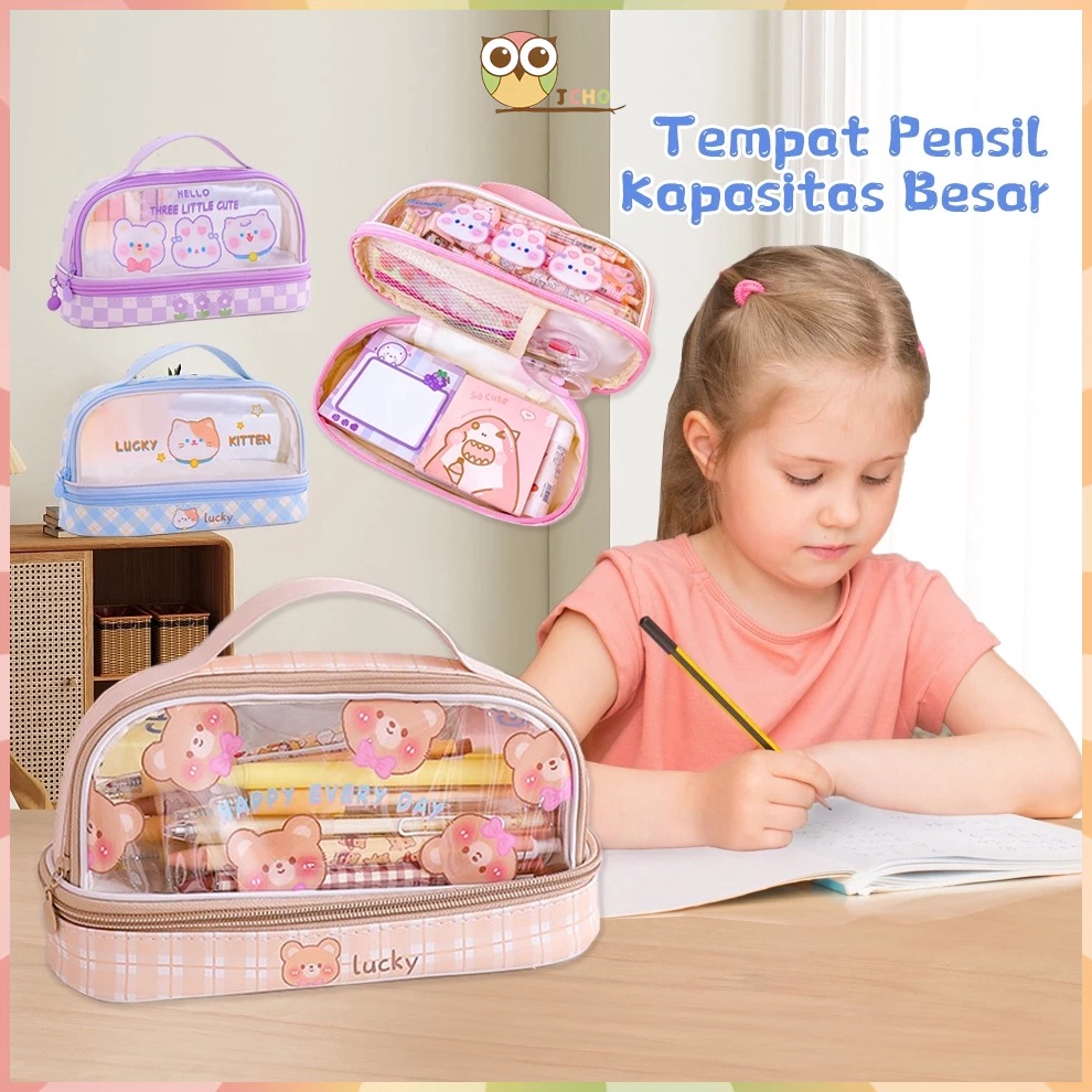 

KODE W56D JCHO Tempat Pensil Transparan Kotak Pensil Anak Tas Pensil Zipper Motif Lucu Alat Tulis
