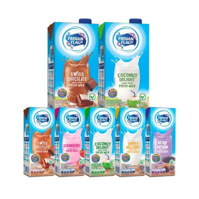 

frisian flag UHT paket 7 PCS rasa susu sereal/full cream/stroberi/sweet delight/coconut delight kemasan 225 ml