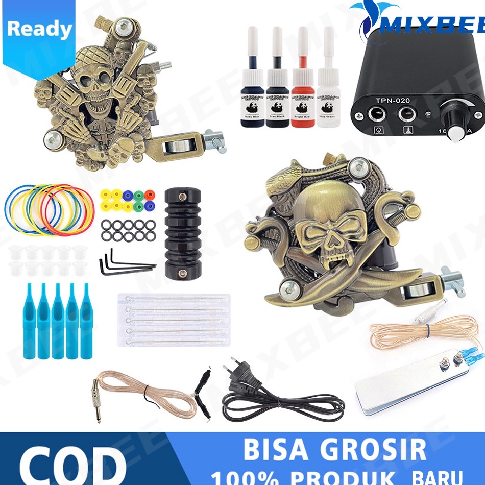 KODE H13R Penjual Laris Mesin Tembak PRO 2 Kit Tato Pemula Set Sumber Daya Listrik Tinta 6 Warna