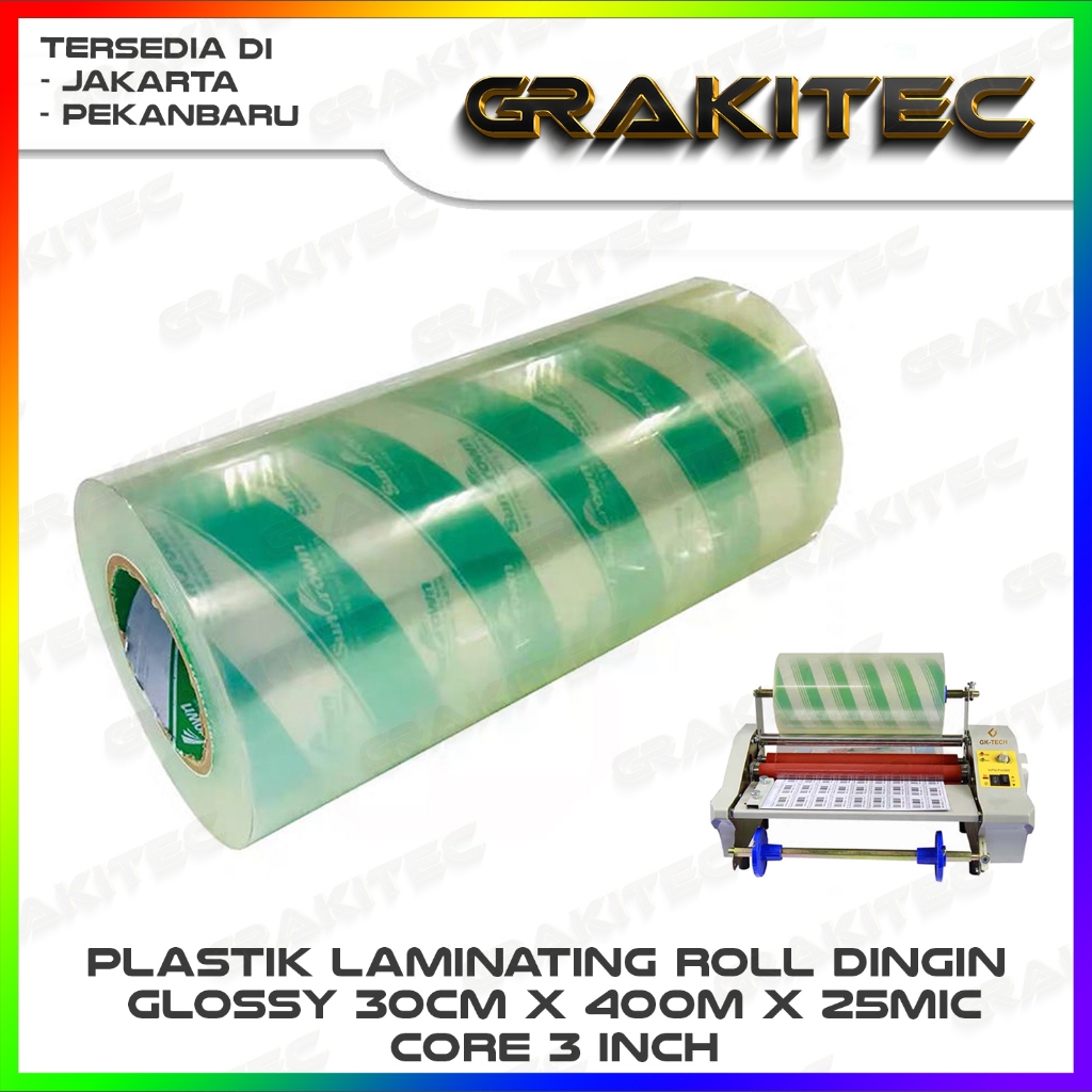 

PLASTIK LAMINATING ROLL DINGIN GLOSSY/DOFF 30 CM X 400 M X 25 MICRON