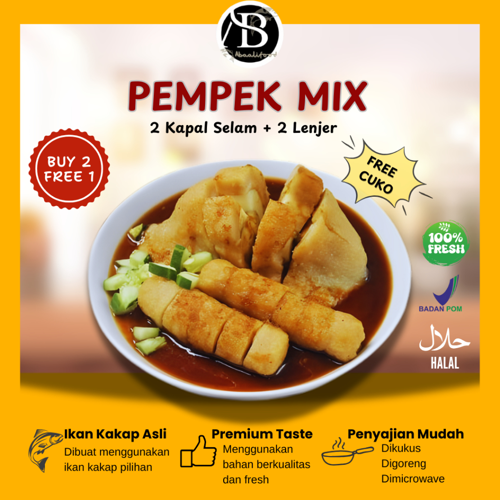 

PROMO BELI 2 GRATIS 1 Pempek Asli Palembang Kapal Selam + Lenjer Mpek-mpek mix Ikan Tenggiri frozen Empek-Empek Premium Asli Jogja paket isi 4