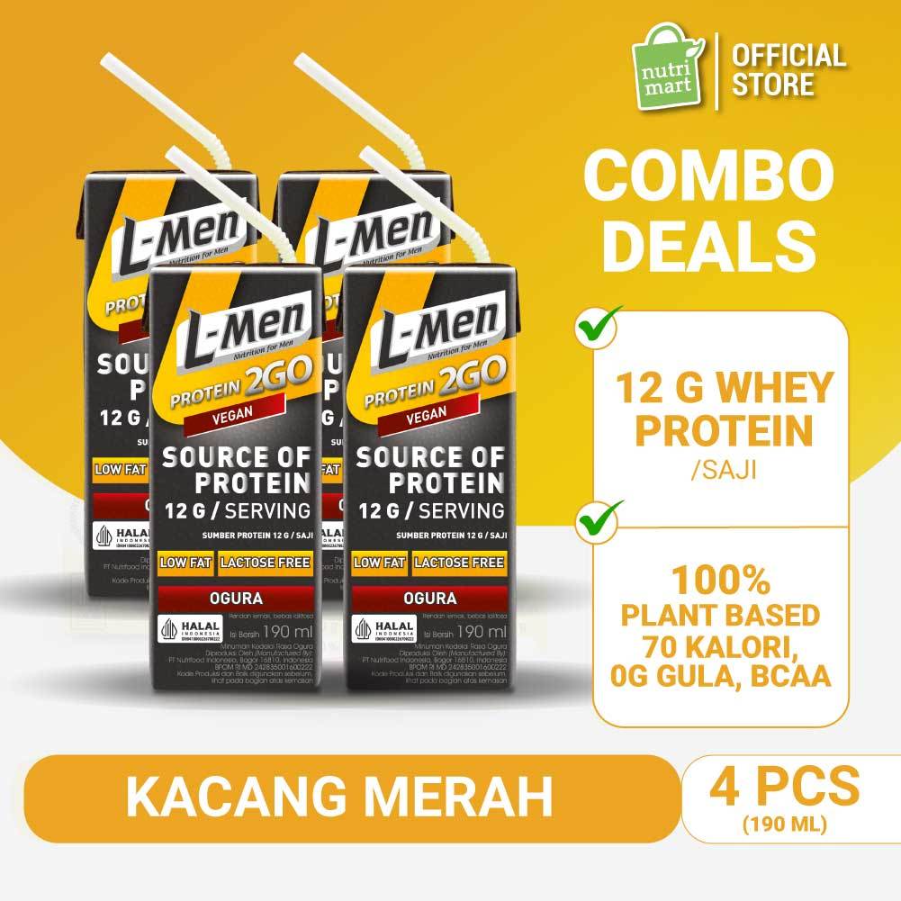 L-Men UHT Plant Protein 2 GO Ogura - Kacang Merah 190ml (4 pcs) 12gr Protein & 1,6g BCAA / Serving -