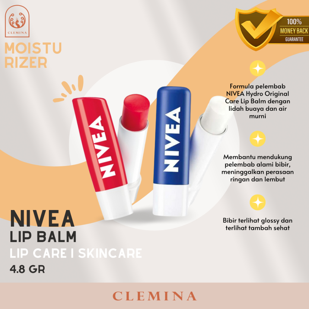 NIVEA Lip Care Lip Balm Original Pelembap Bibir Lipstick Glosy Natural