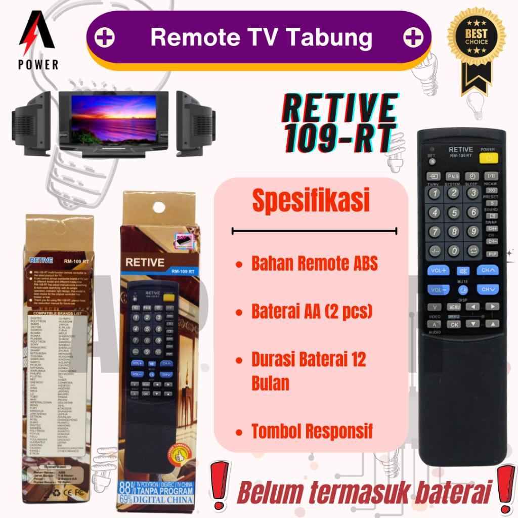 Retive - Remote TV Tabung Universal/Multi | 109