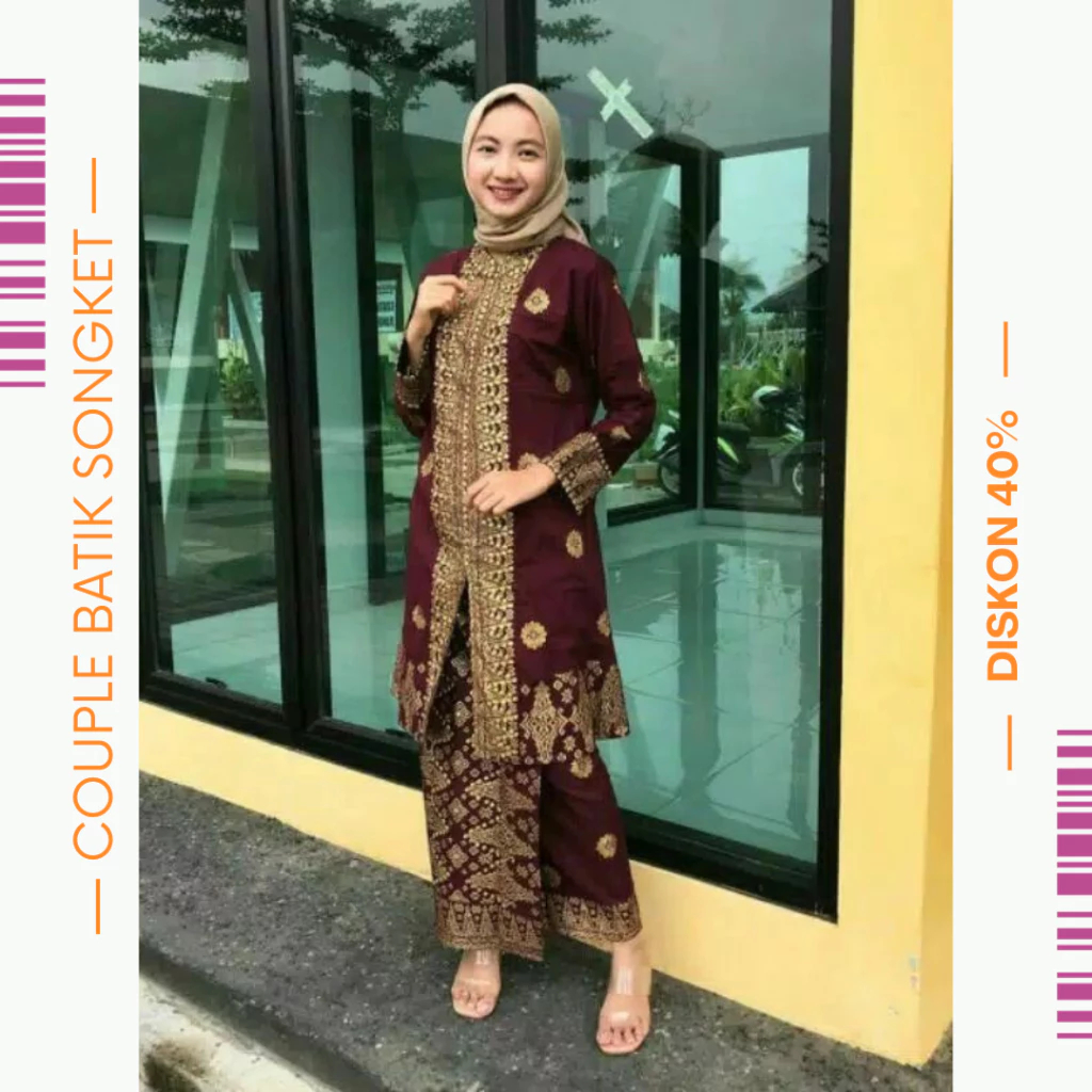 Tina Songket - Couple Kurung Setelan Diandra + Rok Jupri | Bahan Katun Seragaman Batik Kondangan Leb