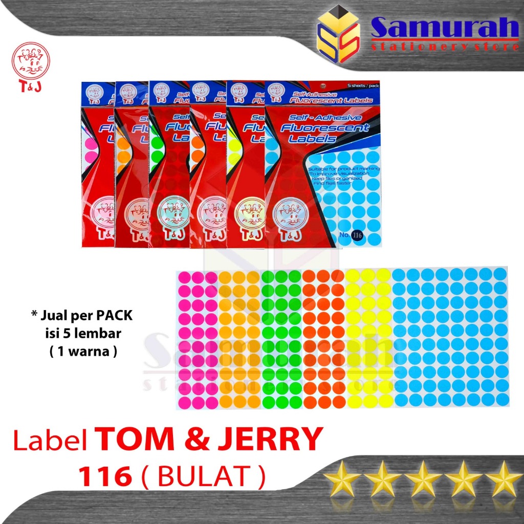 

Label Stiker Tom & Jerry TJ 116 Diameter 19 mm / Sticker Bulat Warna Fluorescent Merah - Biru - Hijau - Pink - Orange - Kuning