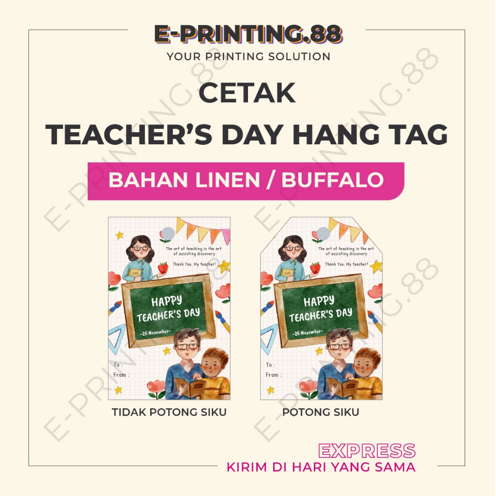 Teachers Day Hari Guru Hang Tag Custom Desain Ukuran Teacher's Day Gift Tag / Kartu Ucapan Hari Guru