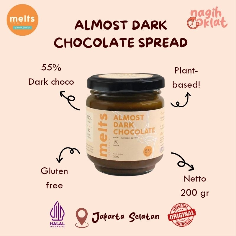 

MELTS Almost Dark Chocolate Spread 55% | Selai Olesan Cokelat untuk Sarapan Roti Baking Pastry Topping Kue Gluten Free Plant Based Vegan - @nagihcoklat
