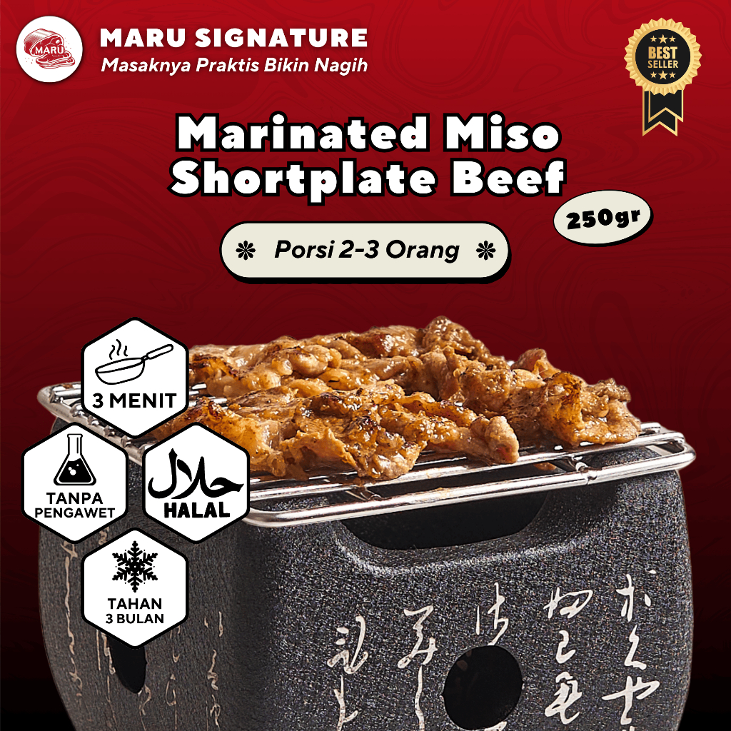 

MARU SIGNATURE Daging Sapi Shortplate Slice Marinasi Bumbu Miso 250gr Halal BBQ Grill