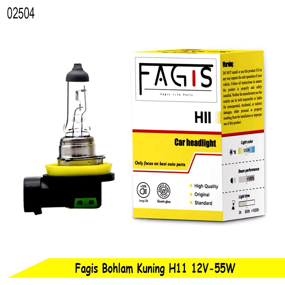 Fagis Bohlam Kuning H11 12V 55W Lampu Headlamp Foglamp Kabut
