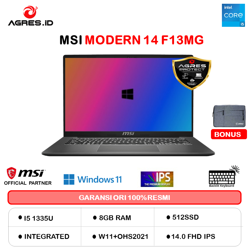 MSI MODERN 14 I5 1335U 16GB 512GB W11+OHS 14.0FHD IPS BLIT 2Y GRAY -F13MG.062