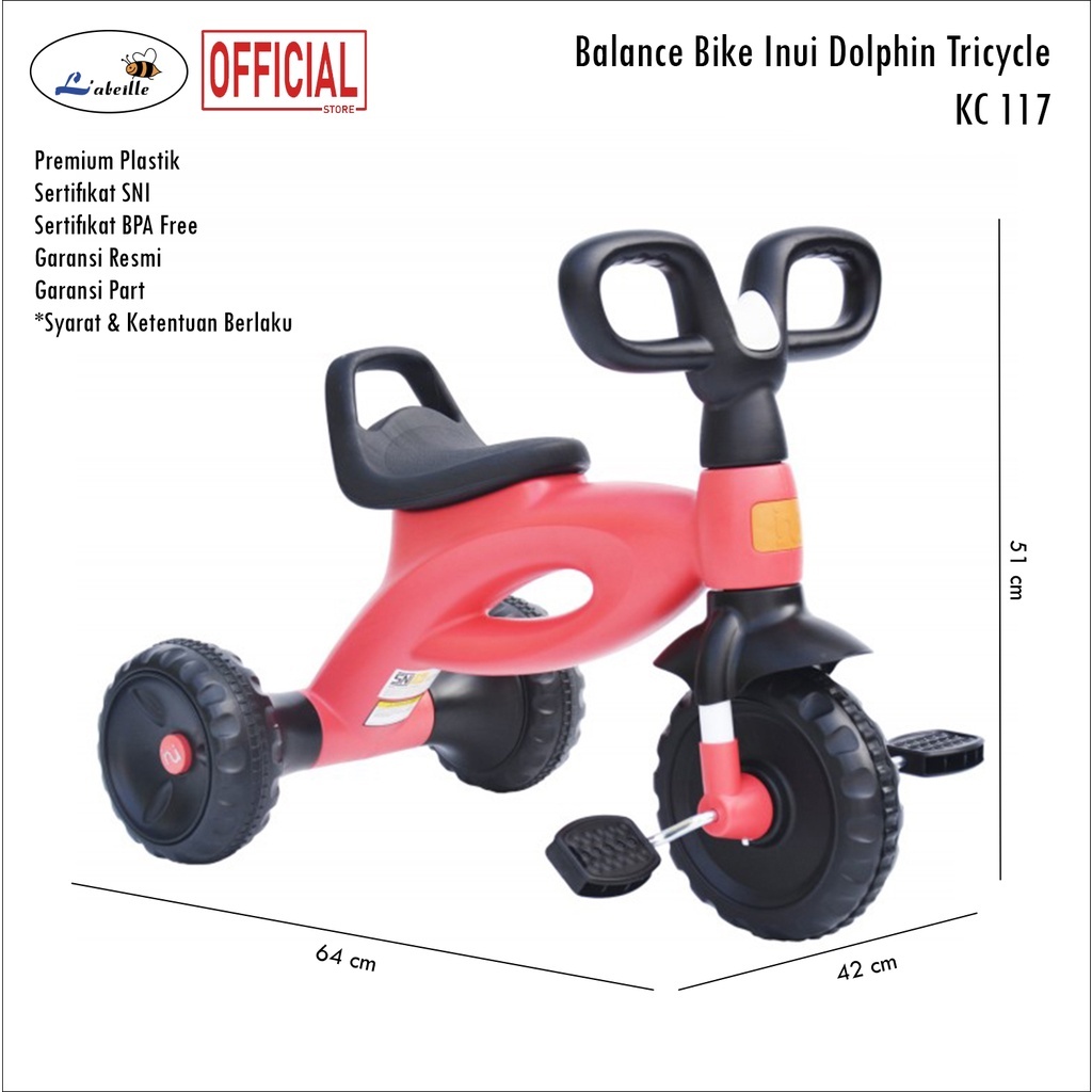 Labeille KC 117 Inui Dolphin Tricycle Mainan Sepeda Bayi Sepeda Anak Roda 3 Tiga Sepeda Keseimbangan