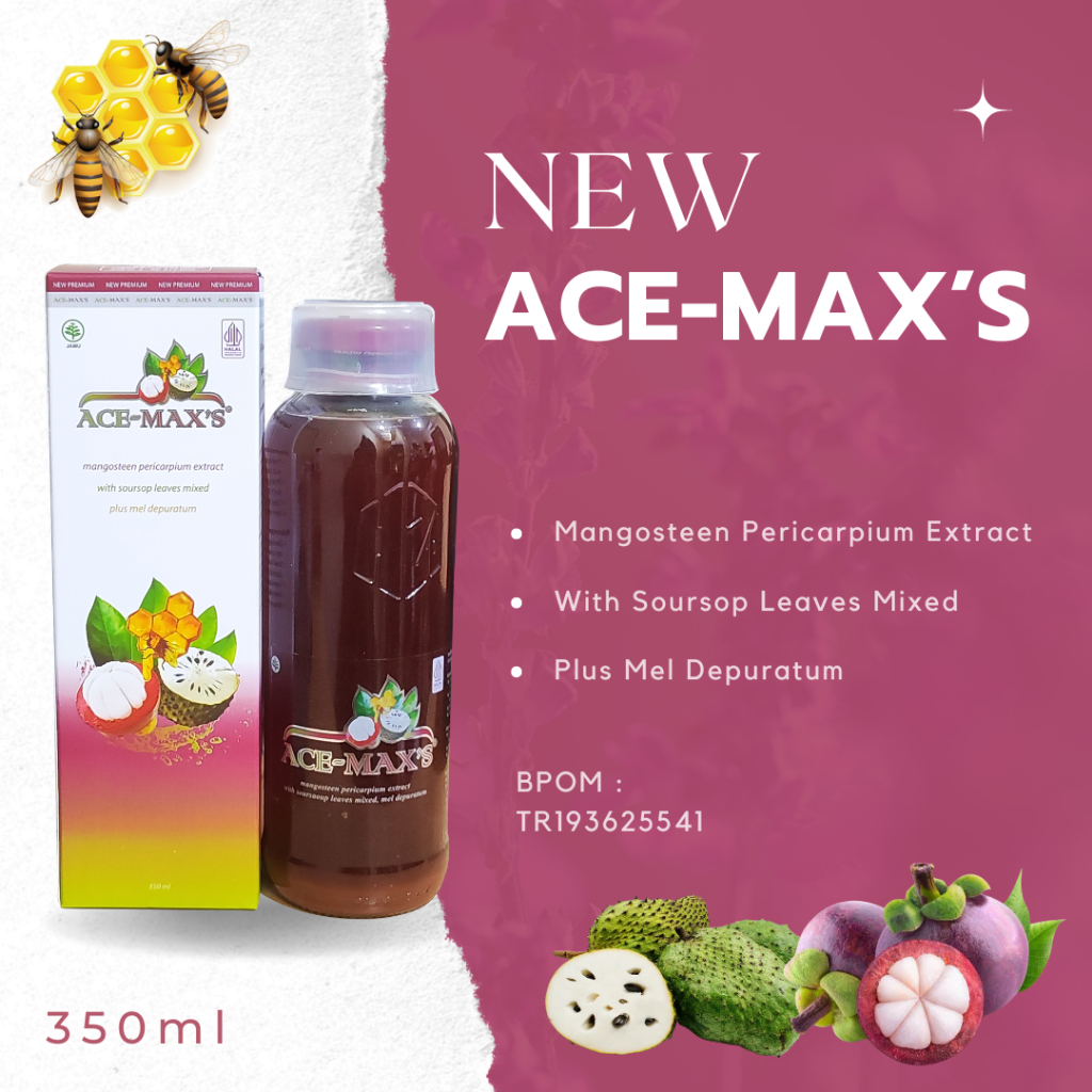 

Ace Max | Ace Maxs | Acemax | Acemaxs | Acemax's | Asli Original 100% Jus Sari Kulit Manggis + Daun Sirsak + Madu Kemasan Baru Solusi Atasi Benjolan 1 botol 350 ml Sirup
