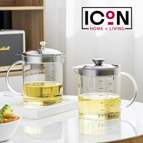 ICON LIVING Oil Pot Kaca Borosilikat Tempat Saringan Minyak Penyaring Minyak Goreng Kaca Tahan Panas