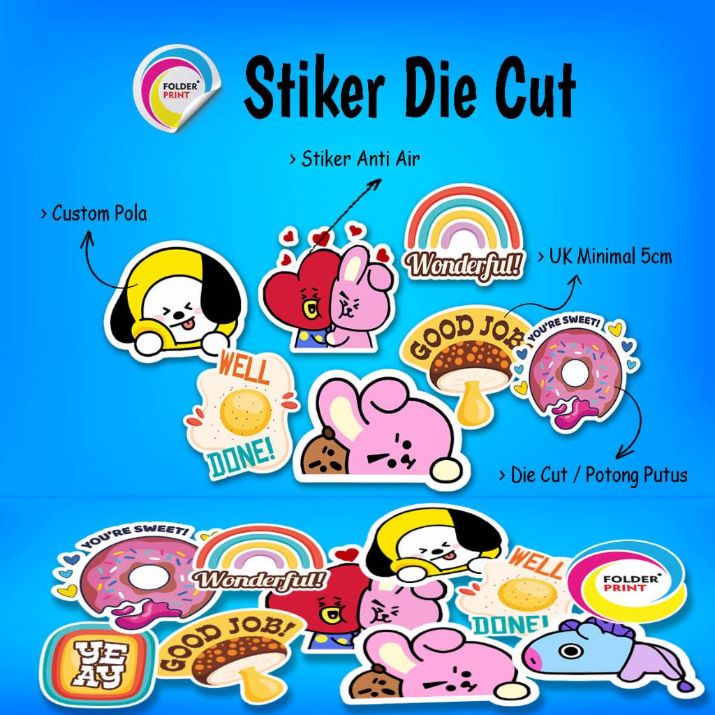 Stiker Die Cut Cutting Putus Custom Bentuk Pola