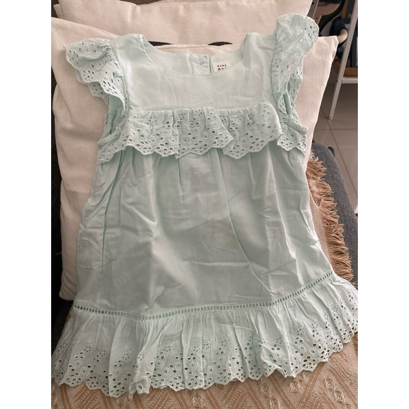 preloved like a new dress katbol baby girls katun bolong embroiderry warna mint brand baby GAP tag 1