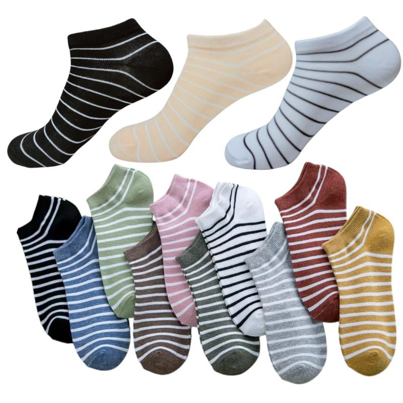 (paket 12 pasang) kaos kaki mata kaki salur engkel kaos kaki pendek pria wanita dewasa