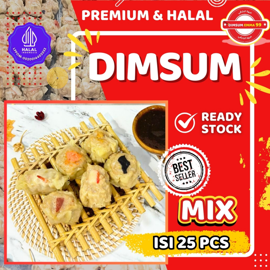 

Dimsum Ayam MIX Toping Frozen isi 25 pcs PREMIUM & HALAL, FREE Saus Merah & Lada Hitam.