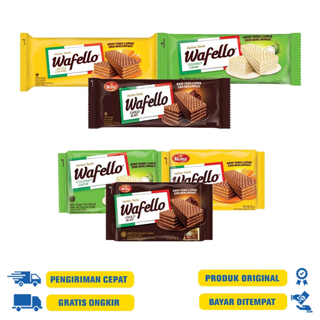 

Wafello Roma Wafer 43 | 114 G.R - Choco Blast | Butter Caramel | Coconut