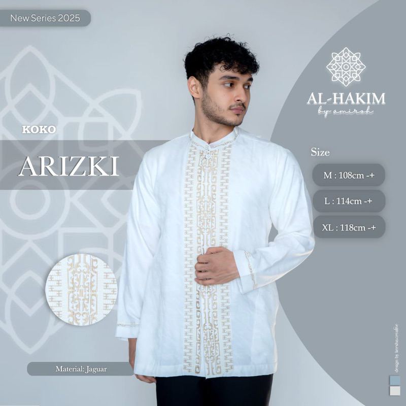 baju koko lebaran putih tulang lengan panjang Arizki by Alhakim