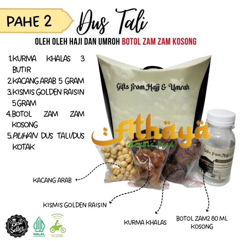 

PAKET SUPER HEMAT / Souvenir Oleh Oleh Haji Umroh/ Kardus Isi Botol 80ml Kurma Kismis Kacang Arab