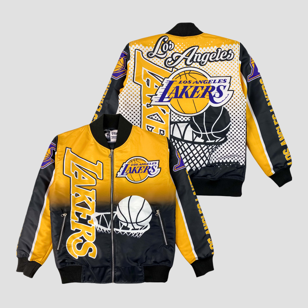 Jaket Varsity Basket Los Angeles Laker Gambar Printing Keren Terbaru Pria Wanita