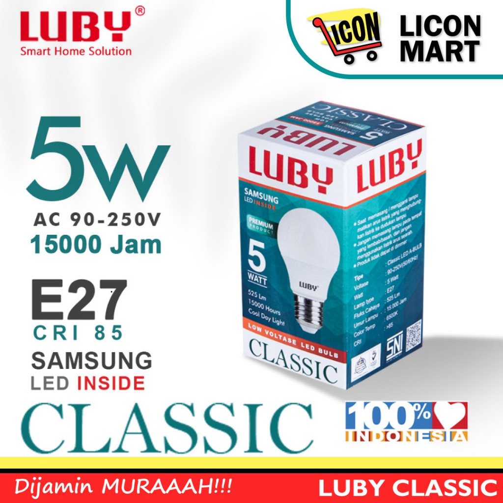LUBY CLASSIC 5 WATT / LAMPU BOHLAM LED KUNING / LAMPU BOHLAM LED PUTIH