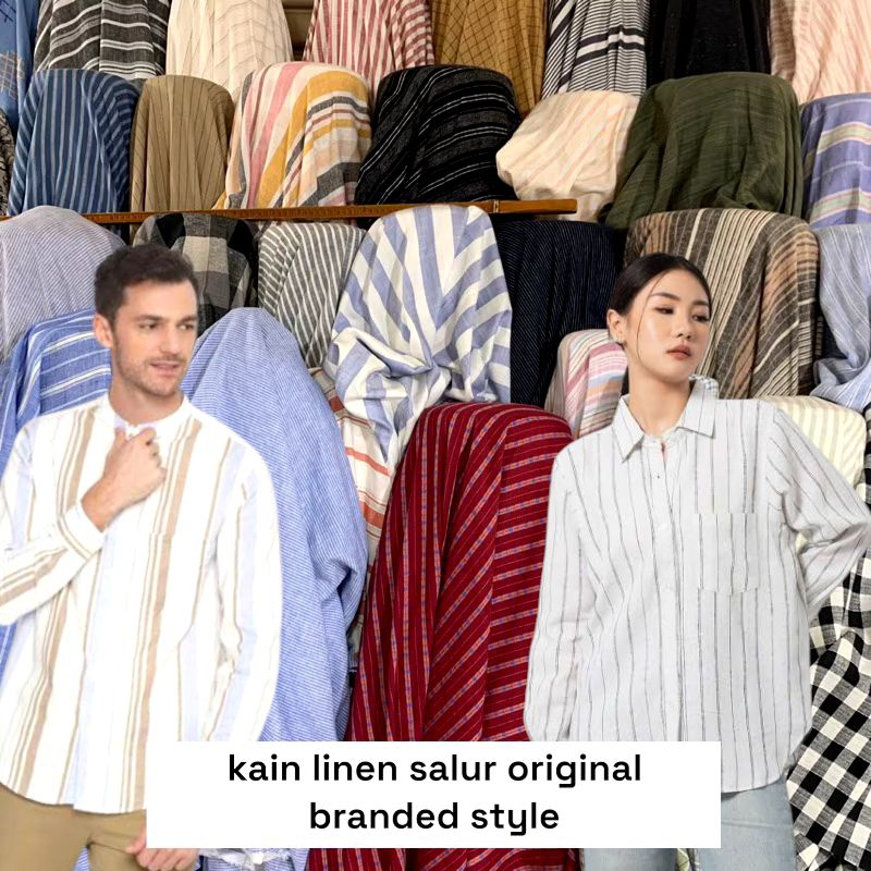 kain linen motif premium - kain linen salur - kain linen salur premium - kain linen motif kotak prem