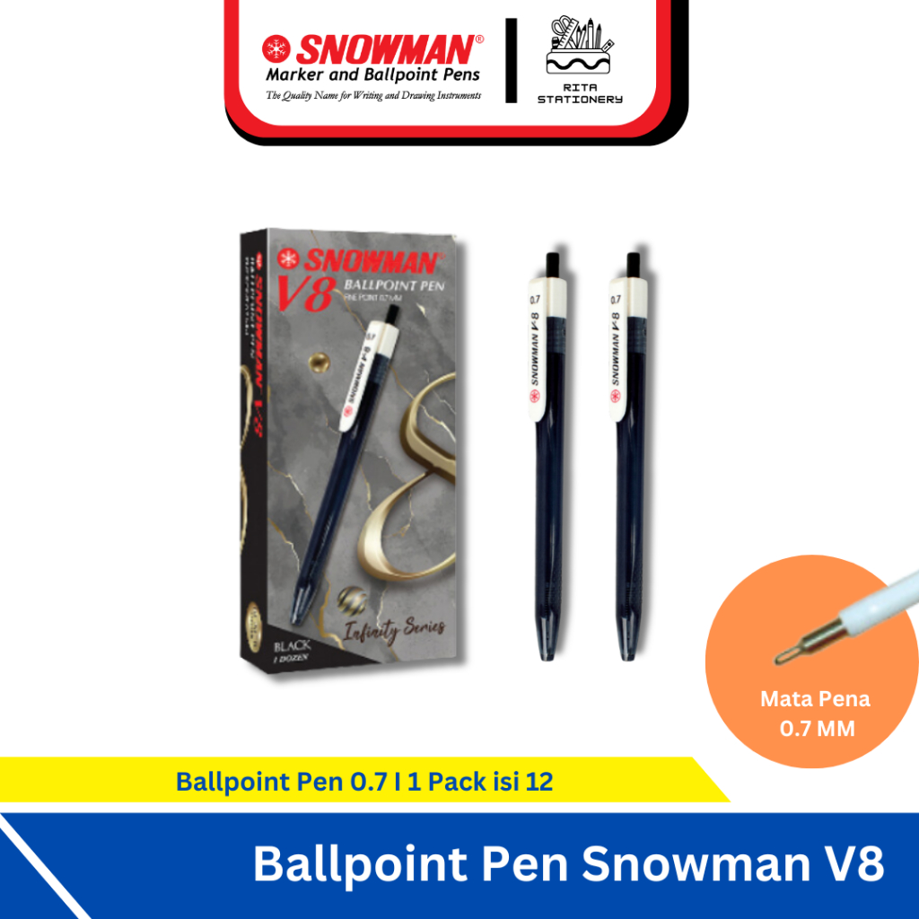 

Pulpen Snowman Ballpoint Pen V8 Hitam 0.7 mm - Pack