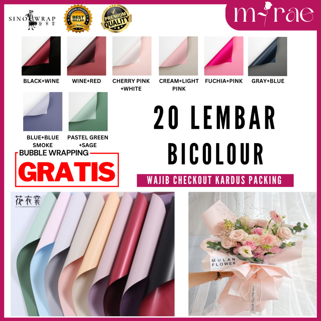 

KERTAS BUKET BUNGA CELLOPHANE BICOLOUR PREMIUM SINOWRAP FLOWER WRAPPING [20 LEMBAR]