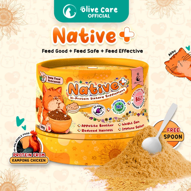 OLIVE CARE NATIVE + & GOLD - VITAMIN NAFSU MAKAN / PENGGEMUK BERAT BADAN BUBUK ALAMI UNTUK KUCING
