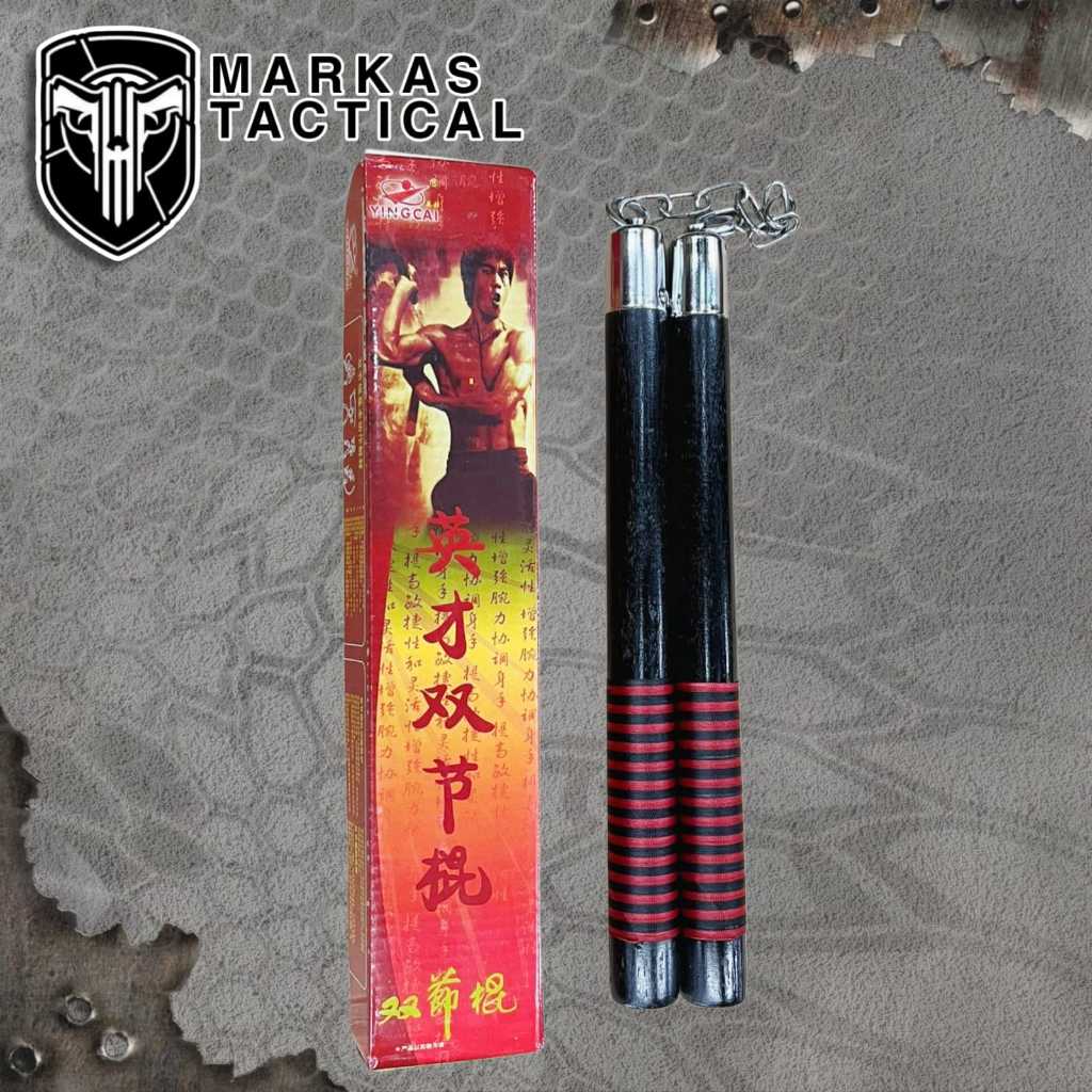 Nunchaku double stik kayu beladiri stik double kayu hitam merah outdoor olahraga beladiri stik doubl