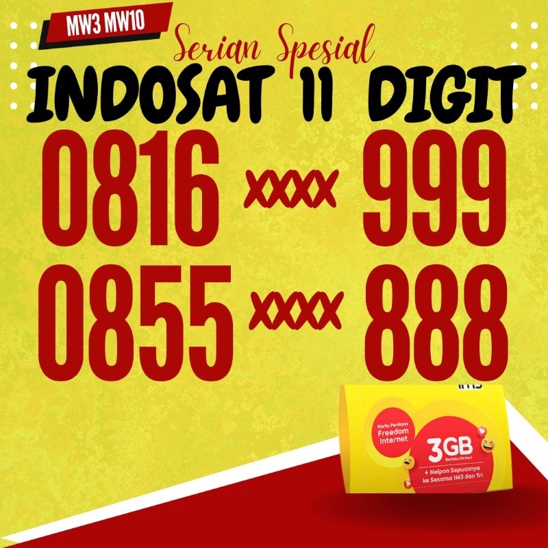 Nomer Cantik Indosat 11 Digit Serian Belakang Triple 888 999 11 Digit Kode MW3 MW10 No Cantik Indosa