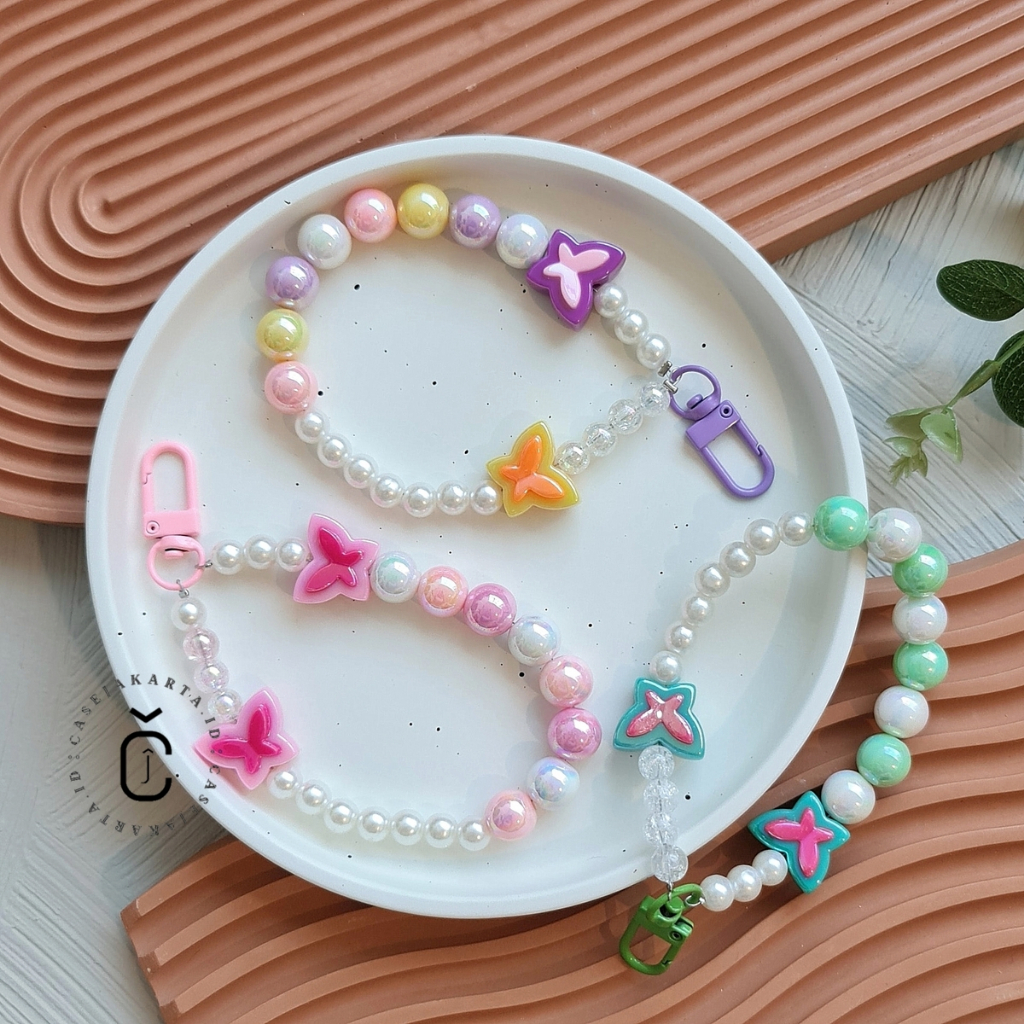 Tali Gantungan Hp PEARL BUTTERFLY - Strap Phone Charm Beads - Gantungan Hp Aestehtic Korea Style Ser