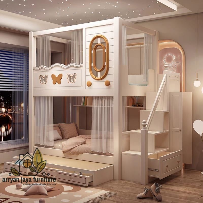 tempat tidur tingkat anak, ranjang susun, kasur tingkat