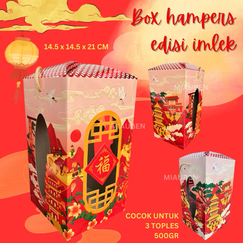 

Isi 5 Box hampers imlek untuk 3 toples 500gr bulat