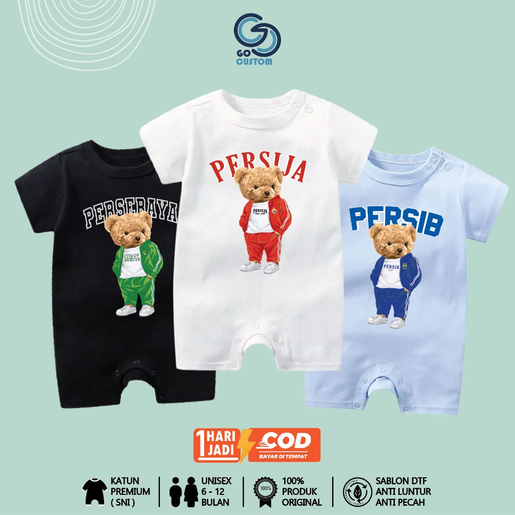 Baju Bayi Romper Baby Klub Bola Liga Indonesia Usia 6-12 Bulan - Kaos Anak Bayi Persija Persib Arema