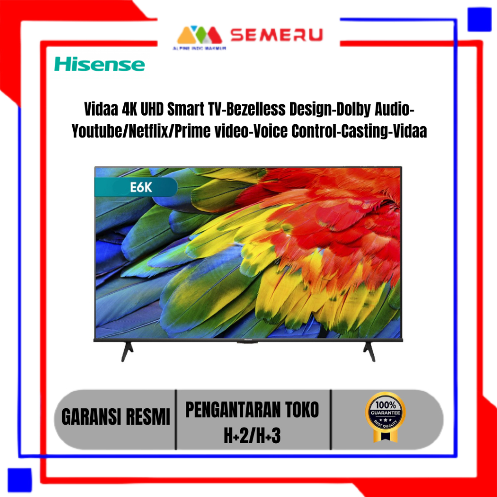 HISENSE 4K UHD VIDAA SMART TV 43 INC 43E6K / 50 INC 50E6K / 55 INC 55E6K KHUSUS MAKASSAR FREE PENGAN
