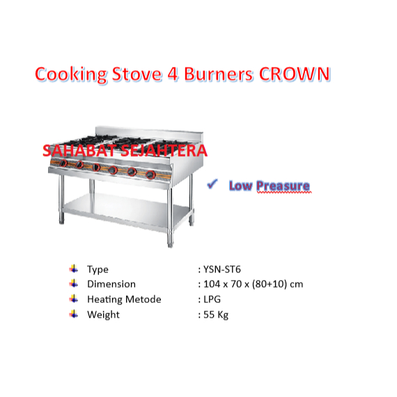 CROWN cooking stove 6 burner YSN-ST6 Kompor Gas 6 Burner / Tungku