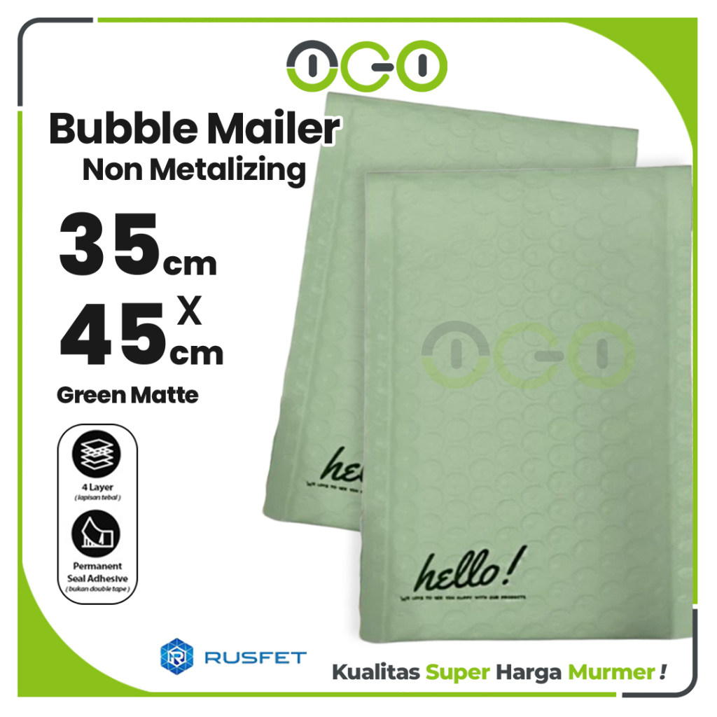 

Amplop Bubble Mailer Hijau (Green) 35 x 45 cm Harga Satuan / Amplop Packing Olshop Hello Seri Rusfet