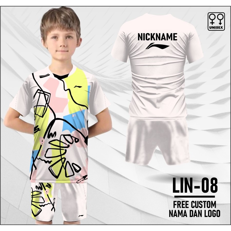 Setelan jersey dan celana badminton anak baju bulu tangkis lin terbaru free custom dan logo