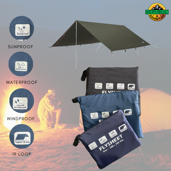 Flysheet Tenda Waterproof 3x4 Atap Tenda Outdoor Tiang Flysheet Tenda Outdoor Flysheet Lokal Ripstop