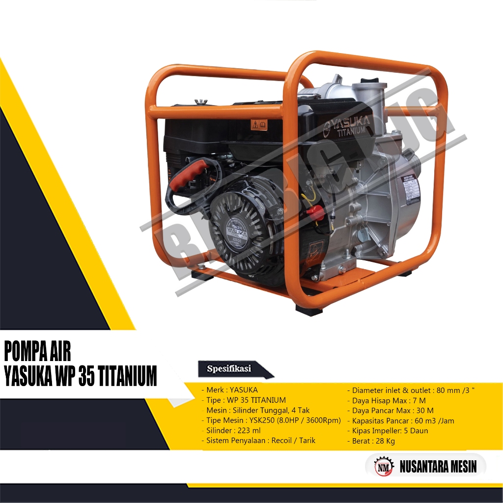 MESIN POMPA AIR SAWAH / GASOLINE WATERPUMP YASUKA WP 35 TITANIUM