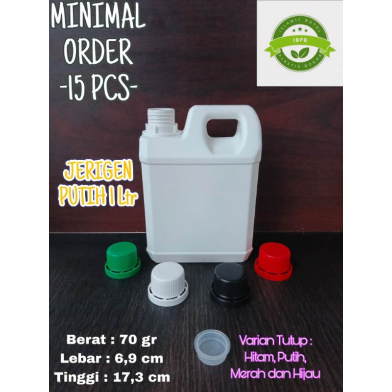 Jerigen Putih 1 liter HDPE / Jerigen Plastik / Jerigen Minyak, Sabun, Madu dll, Tutup Putih