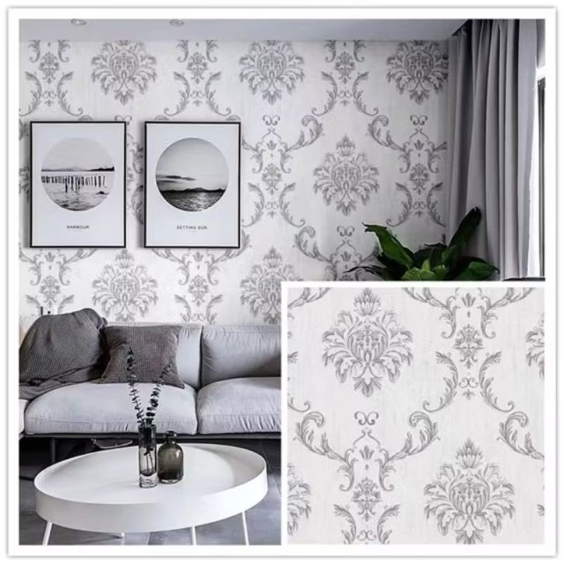 wallpaper dinding batik mewah silver murah dan elegan