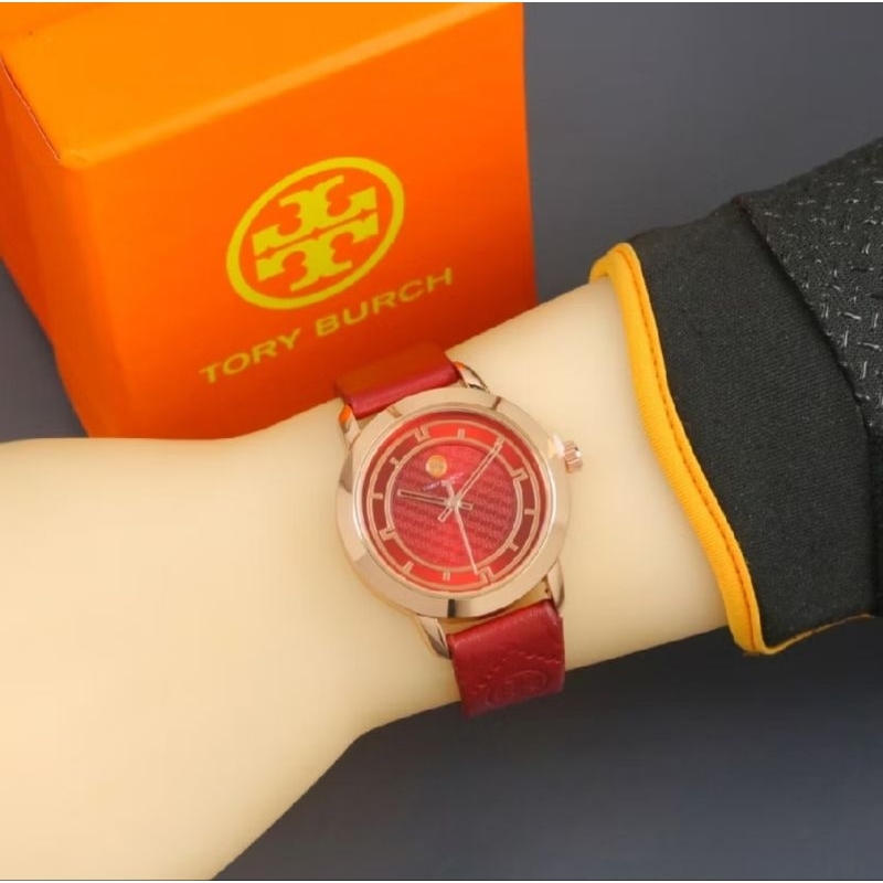 Jam Tangan Tory Burch Kulit TB-5567 DM 36mm (Maroon)