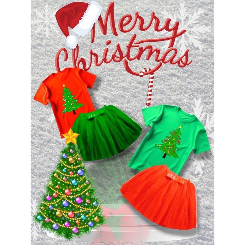 Stelan baju natal anak perempuan model pohon natal uk baby-12tahun