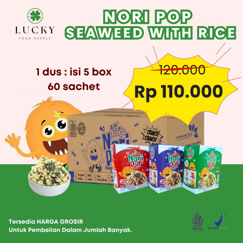 

PROMO GROSIR MURAH Norigo Nori Pop Seasoned Seaweed With Rice (1 DUS ISI 5 BOX) / Snack Tabur Nori / Snack Rumput Laut 15g