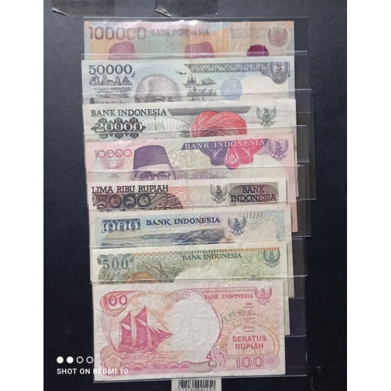 paket 8 lembar uang kertas kuno era tahun 90'an bekas beredar asli